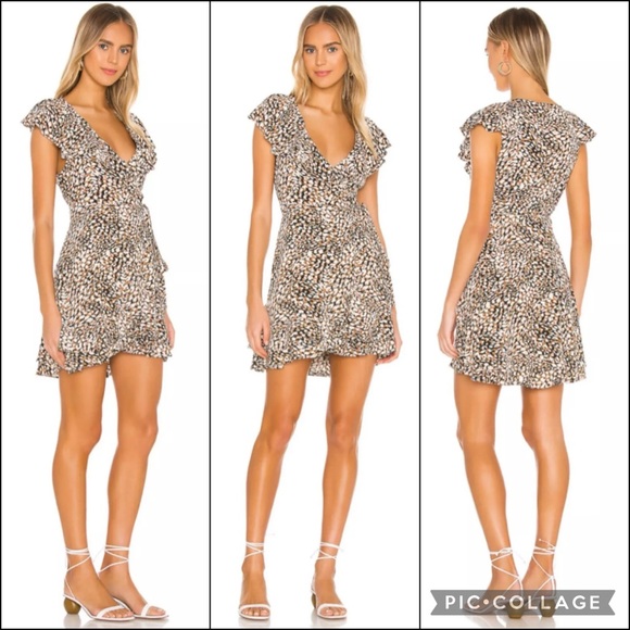 Free People Abstract Dot Flutter Sleeve Tiered Ruffle Wrap Mini Dress - Picture 3 of 14